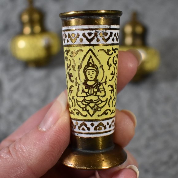 Vintage Brass Krishna Salt and Pepper Shaker with Toothpick Holder Set - Picture 10 of 15